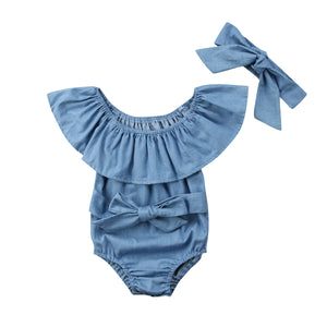 Newborn Baby Girl Ruffles Denim Romper