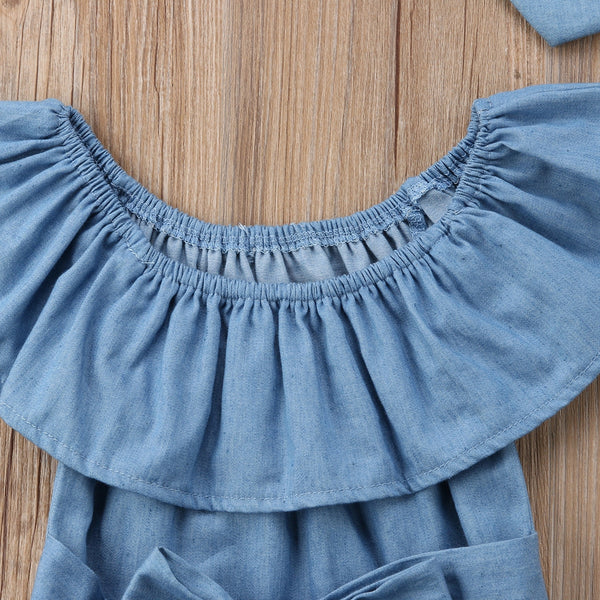 Newborn Baby Girl Ruffles Denim Romper