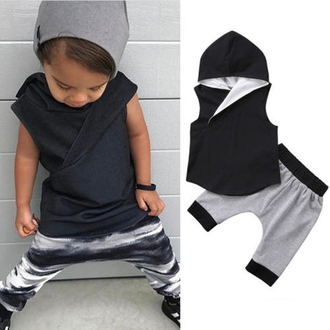 Cute Toddler Boys Sleeveless Hooded Outfit