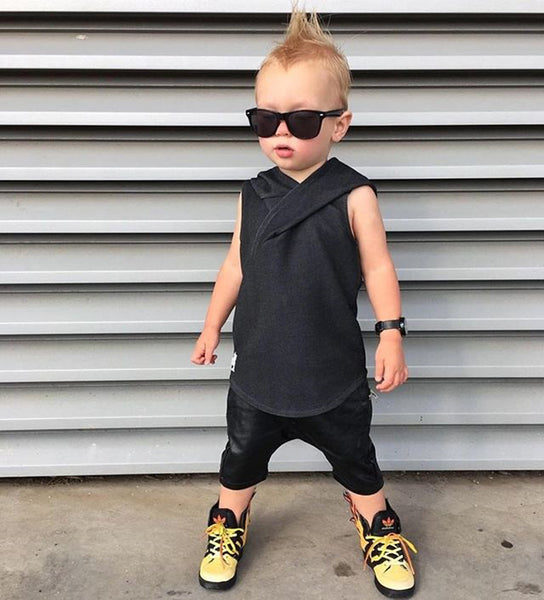 Cute Toddler Boys Sleeveless Hooded Outfit